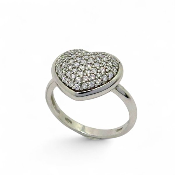 Anello Cuore in Oro Bianco 18 Ct e Zirconi
