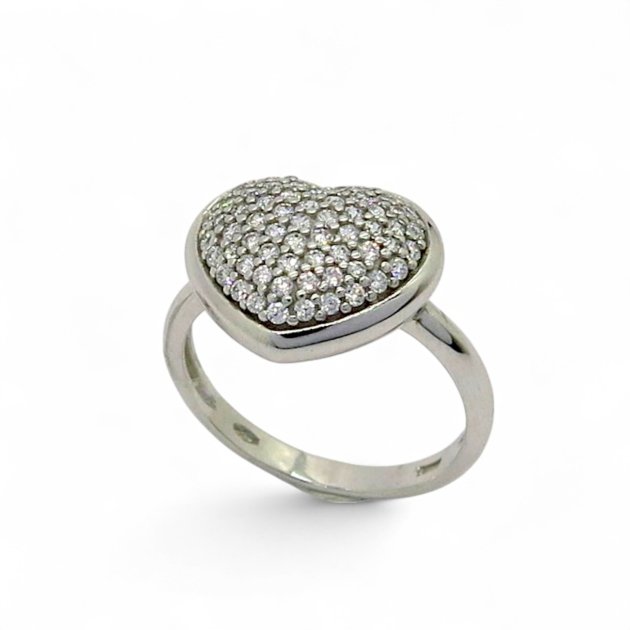 Anello Cuore in Oro Bianco 18 Ct e Zirconi