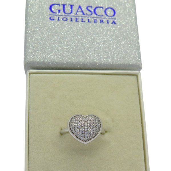 Anello Cuore in Oro Bianco 18 Ct e Zirconi