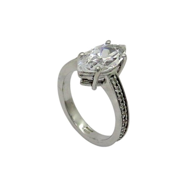 Anello argento 925 centro pietra zircone taglio navette marquise