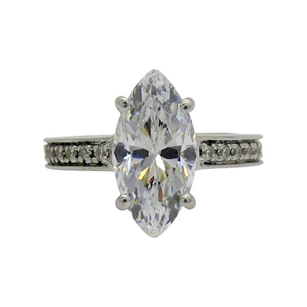 Anello argento 925 centro pietra zircone taglio navette marquise