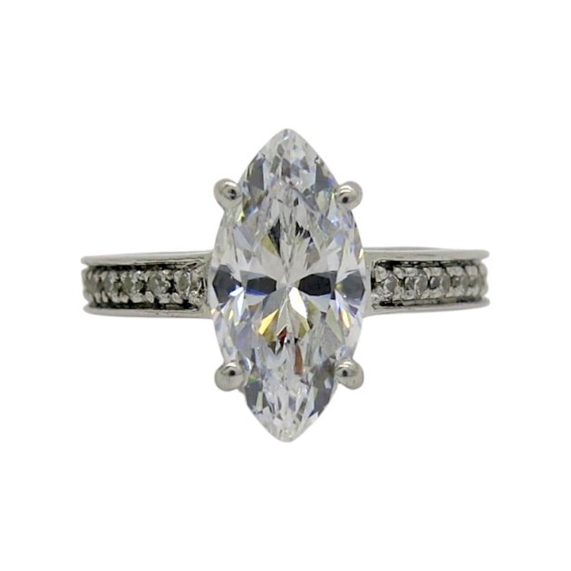 Anello argento 925 centro pietra zircone taglio navette marquise