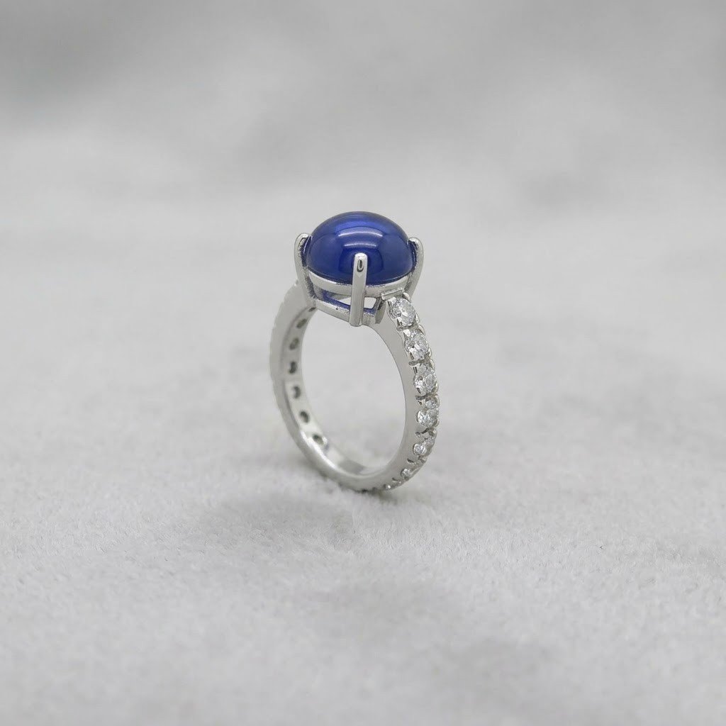 Anello cabochon blu in argento 925
