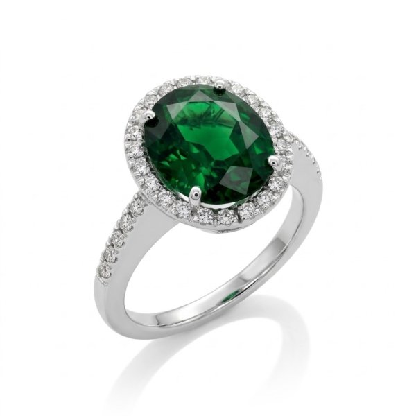 Anello contorno centro verde ovale in argento 925