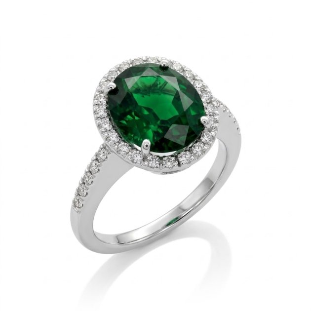 Anello contorno centro verde ovale in argento 925