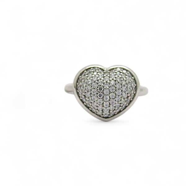 Anello cuore in oro bianco 18 ct e zirconi