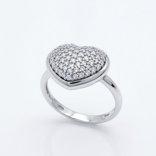 Anello cuore in oro bianco 18 ct e zirconi