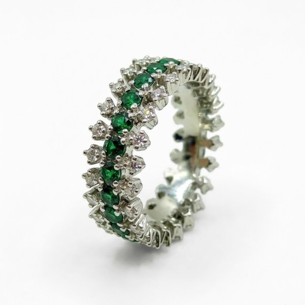 Anello donna corona in argento 925 eternity zirconi verde color smeraldo