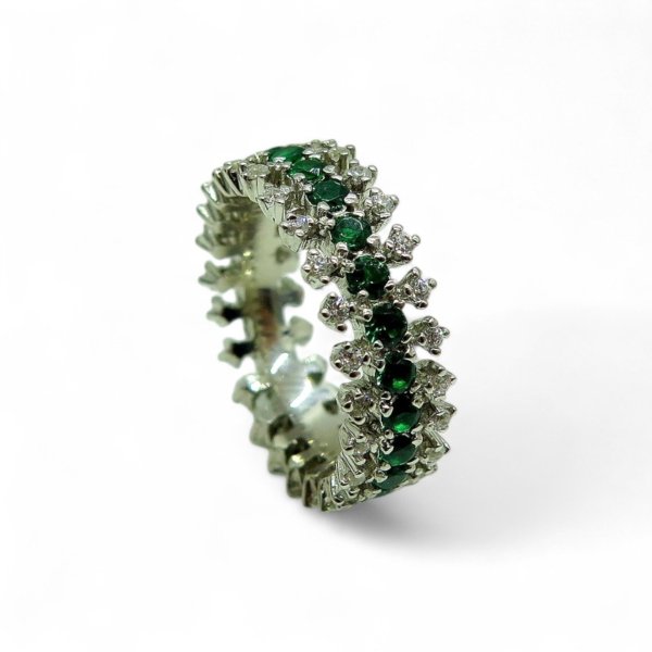 Anello donna corona in argento 925 eternity zirconi verde color smeraldo