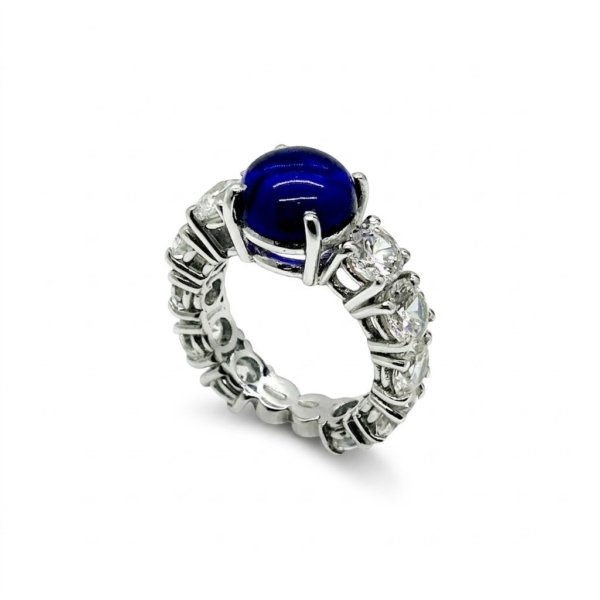Anello donna eternity in argento 925 centro cabochon blu