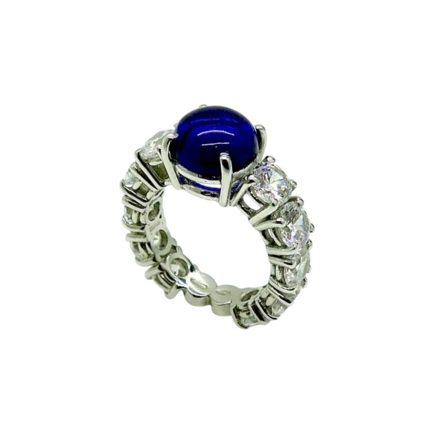 Anello donna eternity in argento 925 centro cabochon blu