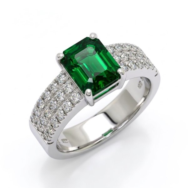 Anello fascia pietra verde in argento 925 pavè di zirconi