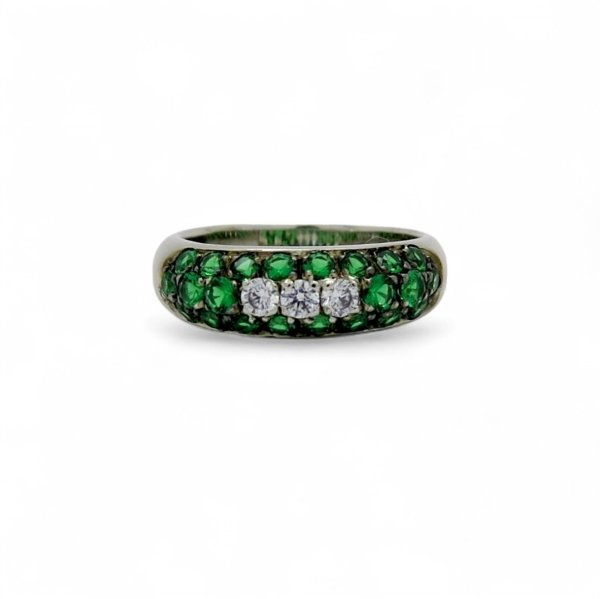 Anello fedina pietre verdi in argento 925