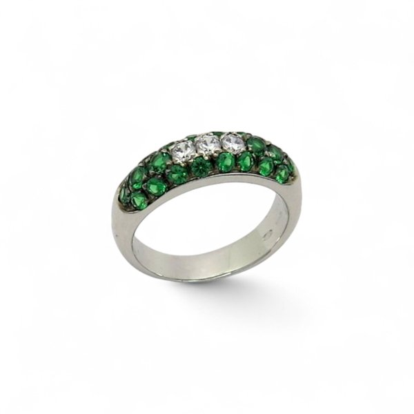 Anello fedina pietre verdi in argento 925