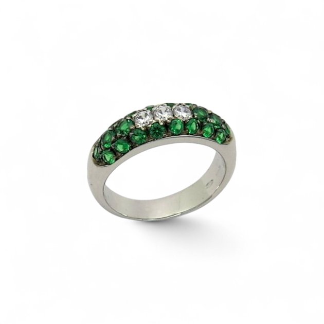 Anello fedina pietre verdi in argento 925