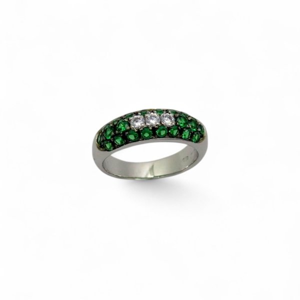 Anello fedina pietre verdi in argento 925