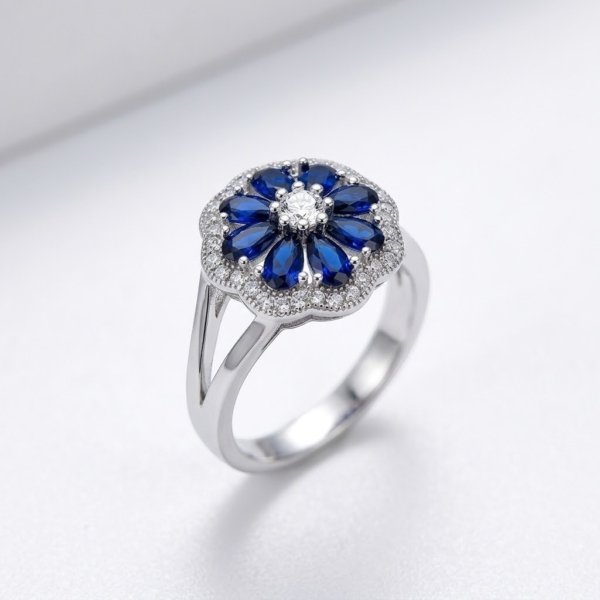 Anello fiore gocce blu byblos in argento 925