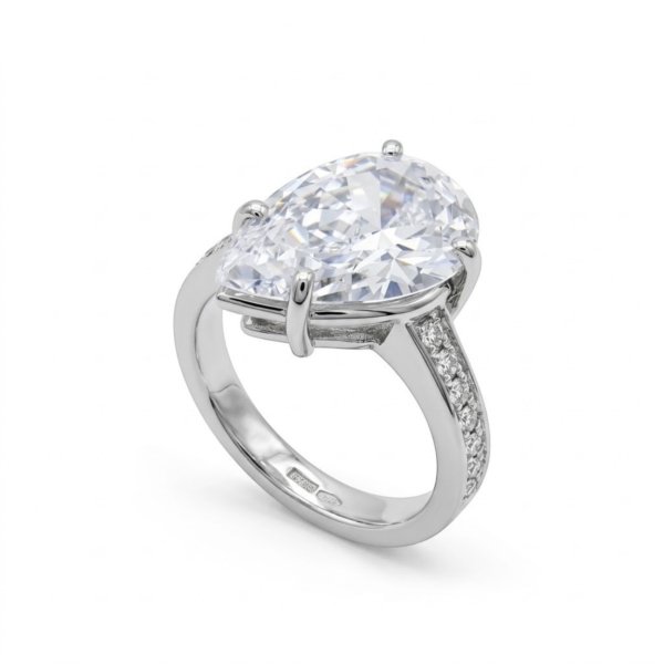 Anello in argento 925 goccia color diamante e gambo in zirconi