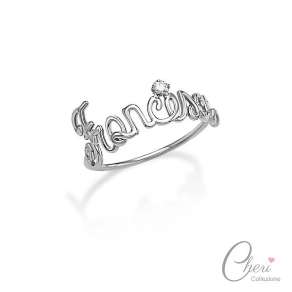 Anello nome Francesca in oro 18 ct e diamante