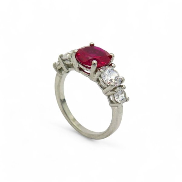 Anello riviera centro rosso scalare in argento 925