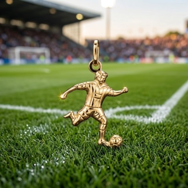 Ciondolo calciatore con il pallone in oro giallo 18 ct