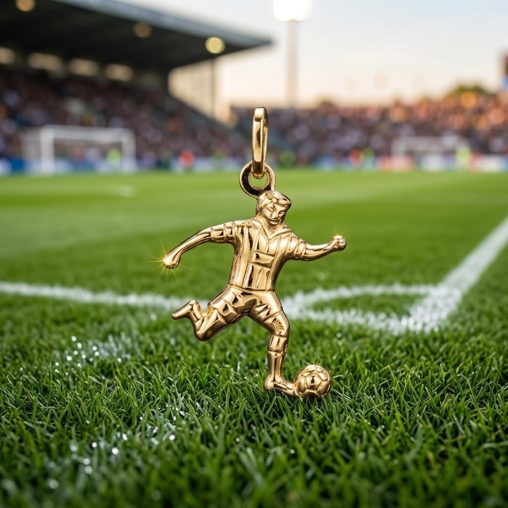 Ciondolo calciatore con il pallone in oro giallo 18 ct