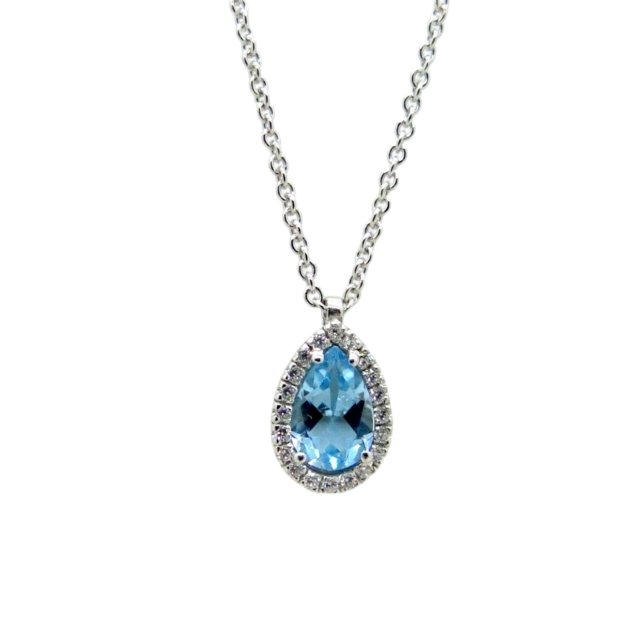 Collana ciondolo con goccia di topazio azzurro in argento 925 artigianale