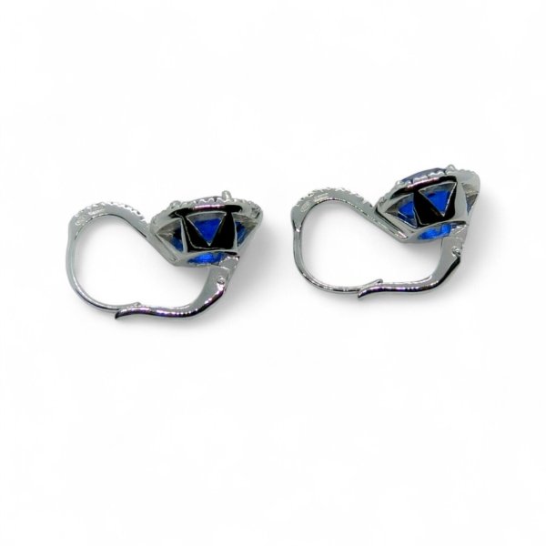 Orecchini pendenti pietra blu contorno in argento 925