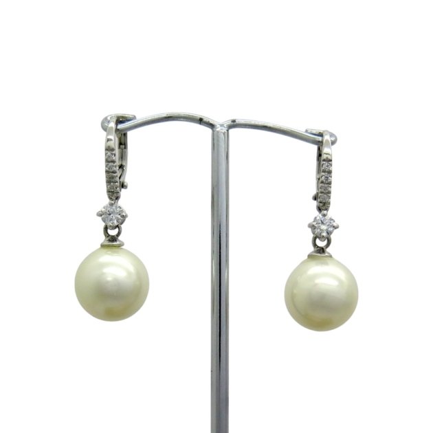 Orecchini perla pendenti in argento 925 e pietre zirconi