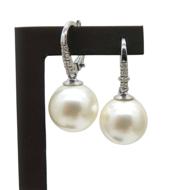Orecchini perla pendenti in argento 925 e pietre zirconi