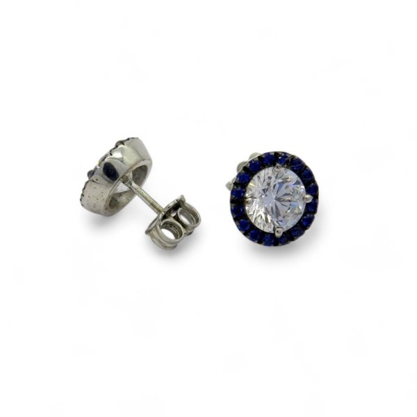 Orecchini punto luce in argento 925 contorno blu