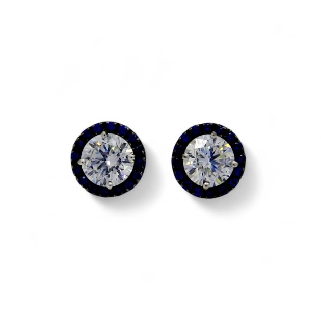 Orecchini punto luce in argento 925 contorno blu