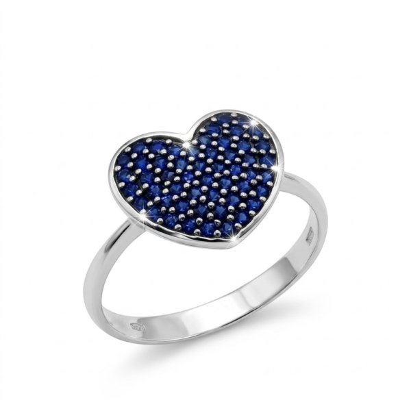 Anello cuore blu in oro