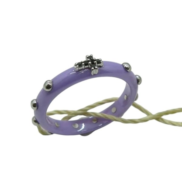 Anello rosario in ceramica viola Nardelli oro e diamanti neri