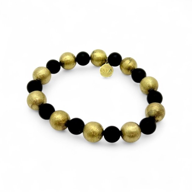 Bracciale elastico sfere onice e placcate oro giallo