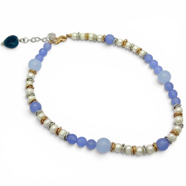 Collana bracciale due giri Sovrani occhio di gatto angelite e perle