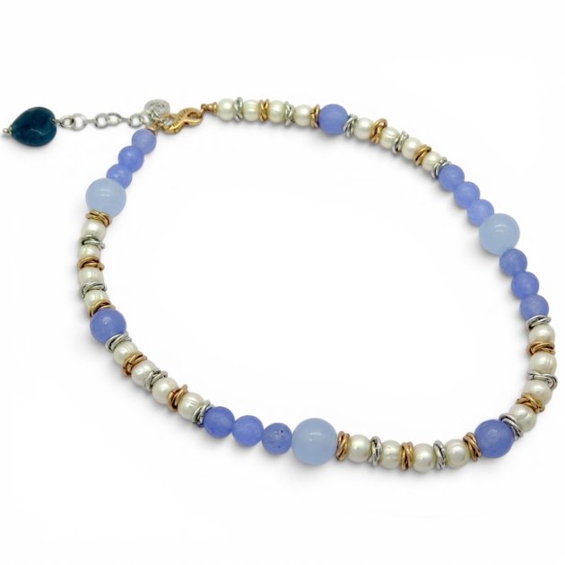 Collana bracciale due giri Sovrani occhio di gatto angelite e perle