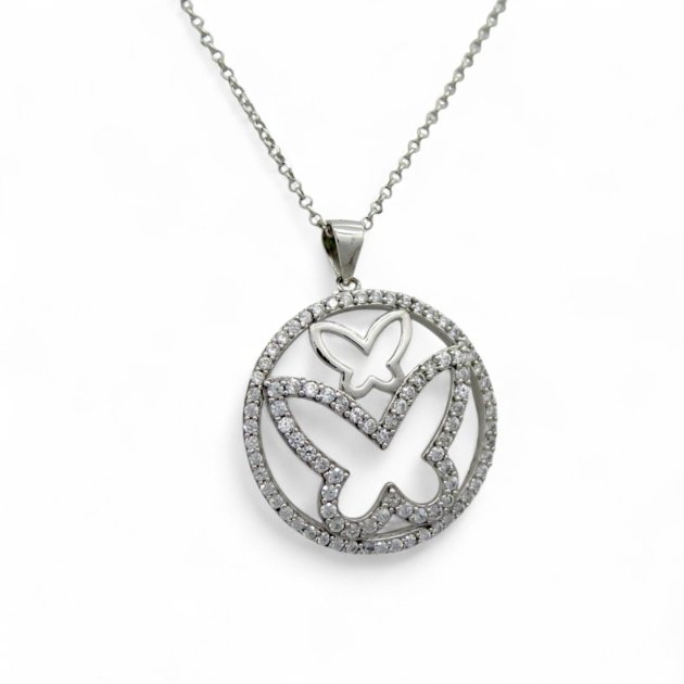 Collana ciondolo farfalla argento 925 e pietre zirconi