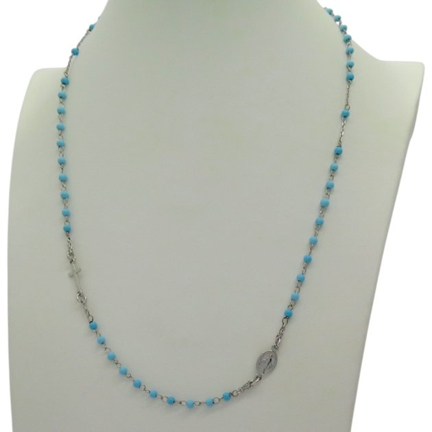 Collana rosario grani azzurri in argento 925
