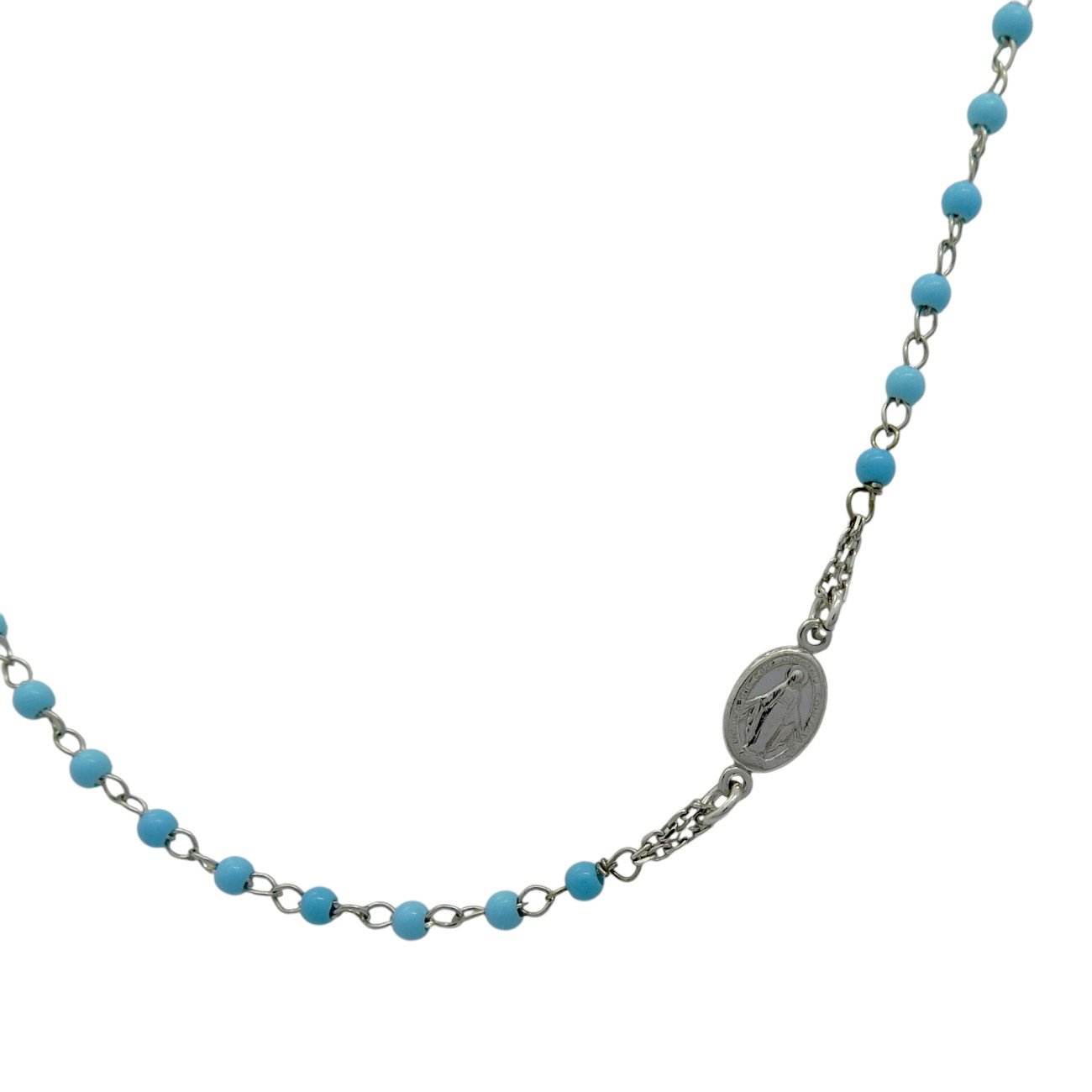 Collana rosario grani azzurri in argento 925