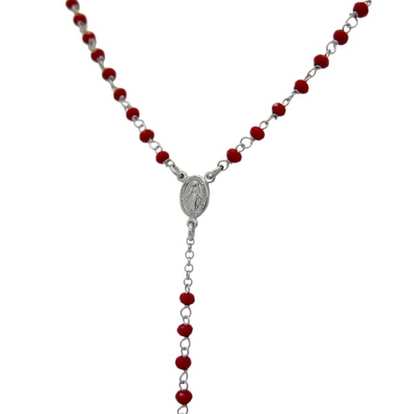Collana rosario grani rossi in argento 925