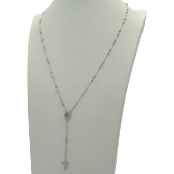 Collana rosario pendente croce e madonnina in argento 925