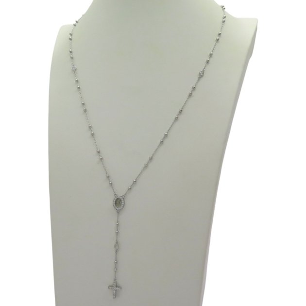 Collana rosario pendente croce e madonnina in argento 925