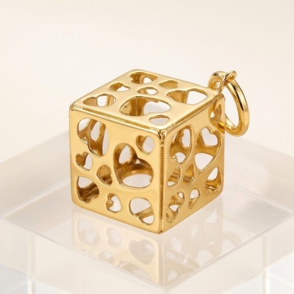 Ciondolo charms cubo cuori in oro 18 ct
