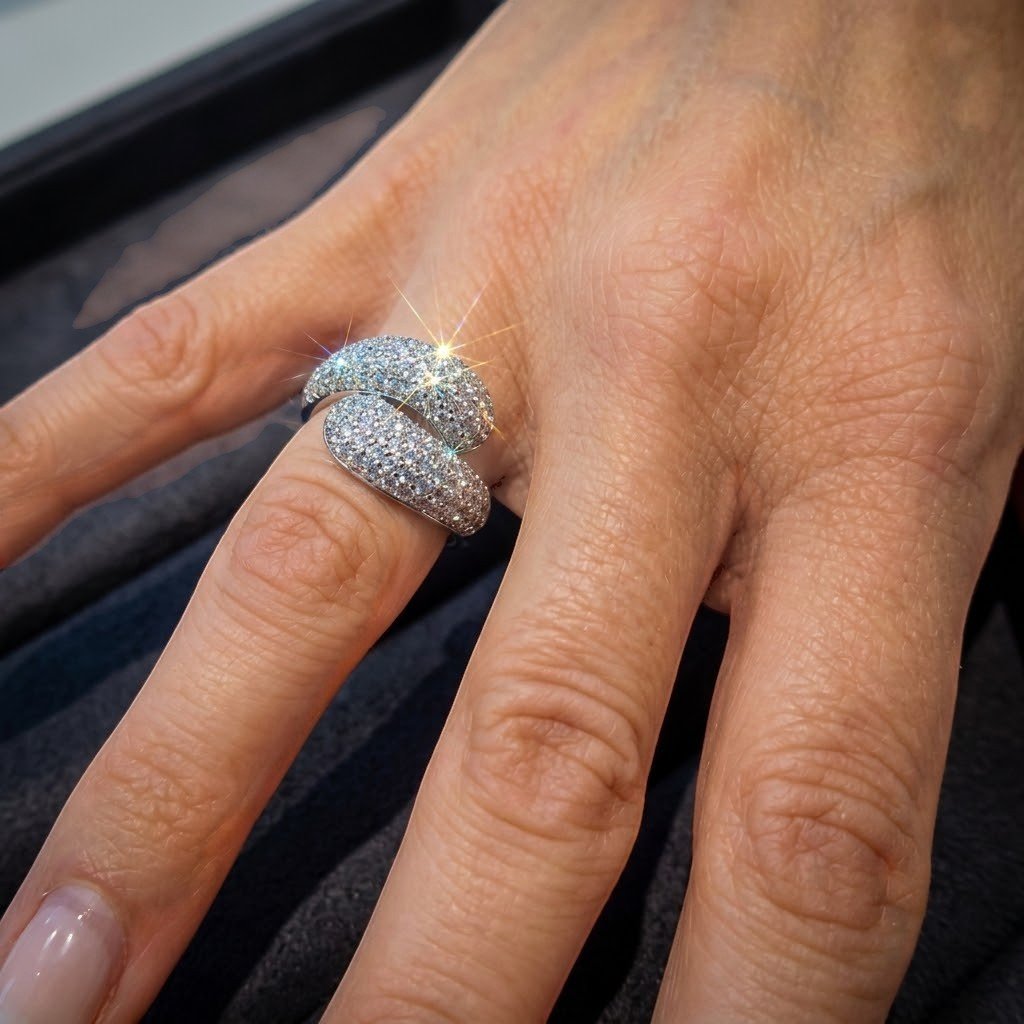 Anello pavè contrariè in oro 18 ct