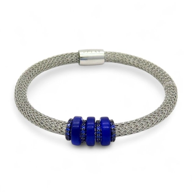 Bracciale estivo blu chiusura calamita argento 925