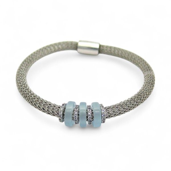 Bracciale estivo celeste chiusura calamita argento 925