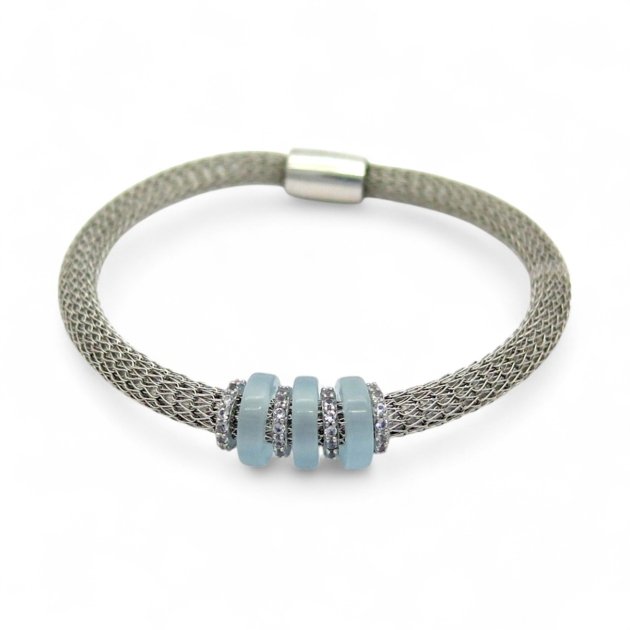 Bracciale estivo celeste chiusura calamita argento 925