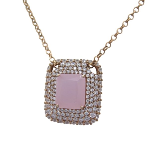 Collana ciondolo centro rosa in argento 925 