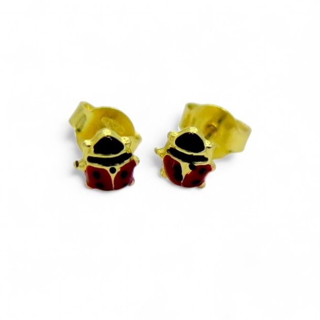 Orecchini coccinella in oro giallo 18 CT smalto rosso